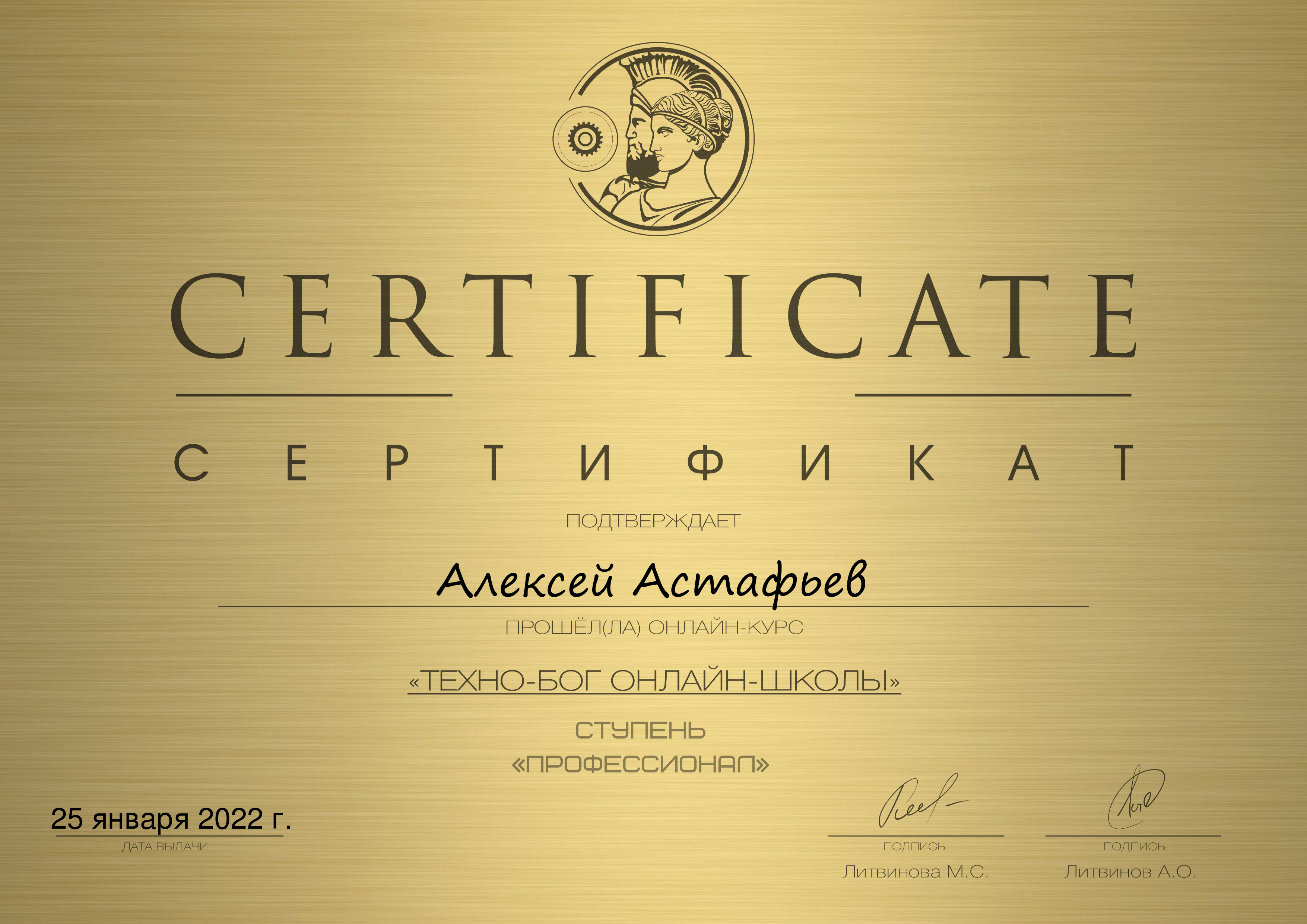 Сертификат технического специалиста онлайн-школ